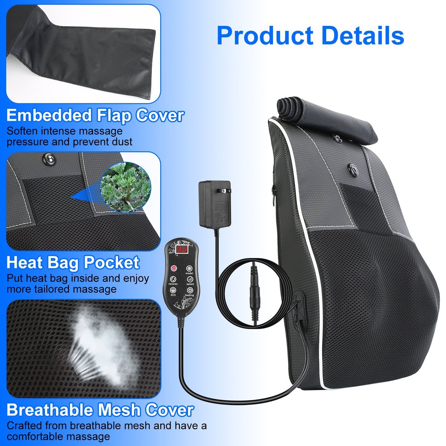 "Cordless Shiatsu Neck & Back Massager with Heat | Portable Shoulder Massager Pillow for Pain Relief"