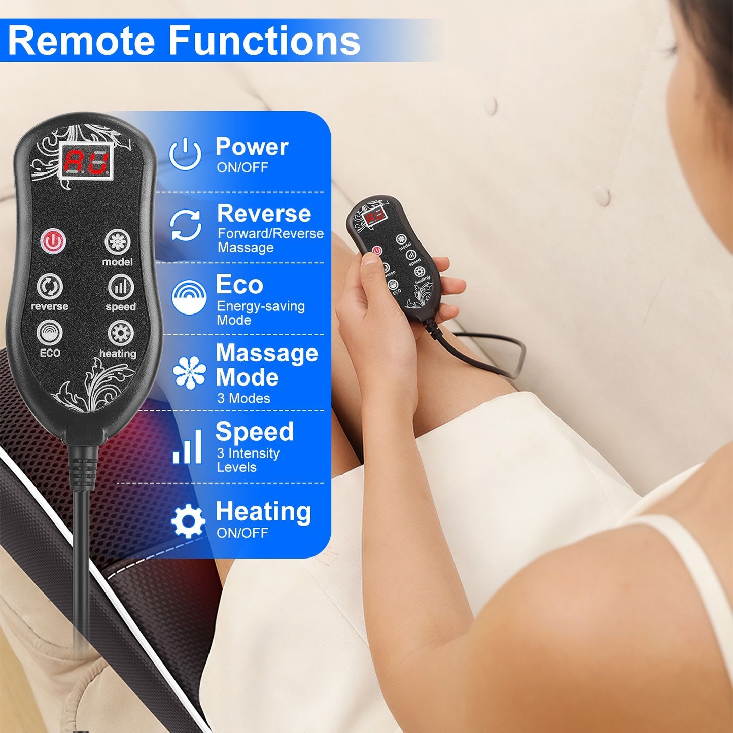 "Cordless Shiatsu Neck & Back Massager with Heat | Portable Shoulder Massager Pillow for Pain Relief"