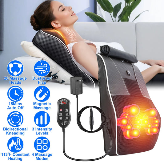 "Cordless Shiatsu Neck & Back Massager with Heat | Portable Shoulder Massager Pillow for Pain Relief"